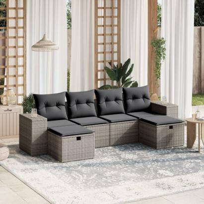 Set mobilier grădină cu perne, 6 piese, gri, poliratan GartenMobel Dekor