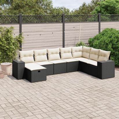 Set mobilier de grădină cu perne, 8 piese, negru, poliratan GartenMobel Dekor