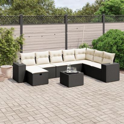 Set mobilier de grădină cu perne, 9 piese, negru, poliratan GartenMobel Dekor