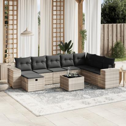 Set canapele de grădină cu perne, 9 piese gri deschis poliratan GartenMobel Dekor