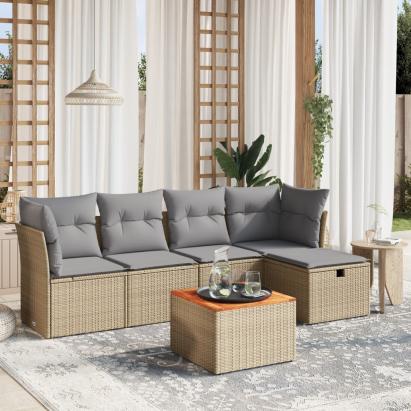 Set canapele de grădină, 6 piese, cu perne, bej, poliratan GartenMobel Dekor