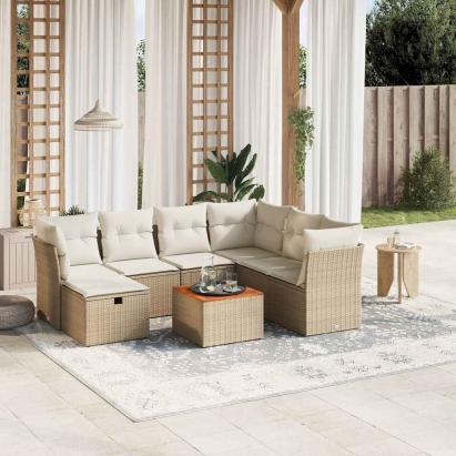 Set canapele de grădină, 8 piese, cu perne, bej, poliratan GartenMobel Dekor