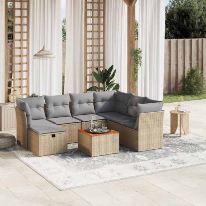Set canapele de grădină, 8 piese, cu perne, bej, poliratan GartenMobel Dekor