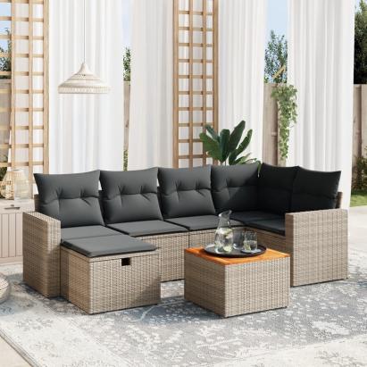 Set canapele de grădină, 7 piese, cu perne, gri, poliratan GartenMobel Dekor