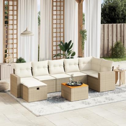 Set canapele de grădină, 8 piese, cu perne, bej, poliratan GartenMobel Dekor