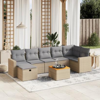 Set canapele de grădină, 8 piese, cu perne, bej, poliratan GartenMobel Dekor