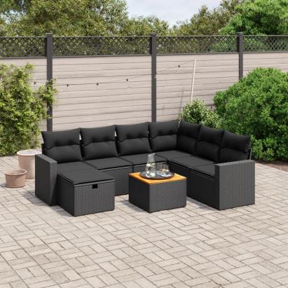 Set mobilier de grădină cu perne, 8 piese, negru, poliratan GartenMobel Dekor