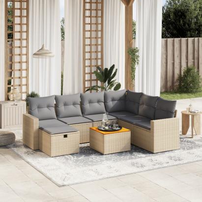 Set canapele de grădină, 8 piese, cu perne, bej, poliratan GartenMobel Dekor