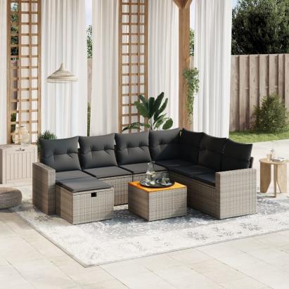 Set canapele de grădină cu perne, 8 piese, gri, poliratan GartenMobel Dekor