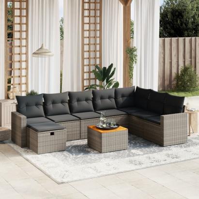 Set canapele de grădină, 9 piese, cu perne, gri, poliratan GartenMobel Dekor
