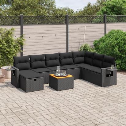 Set mobilier de grădină cu perne, 9 piese, negru, poliratan GartenMobel Dekor