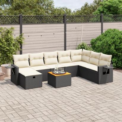 Set mobilier de grădină cu perne, 9 piese, negru, poliratan GartenMobel Dekor