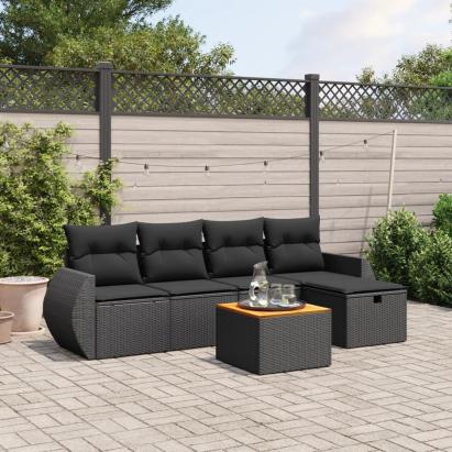 Set mobilier de grădină cu perne, 6 piese, negru, poliratan GartenMobel Dekor