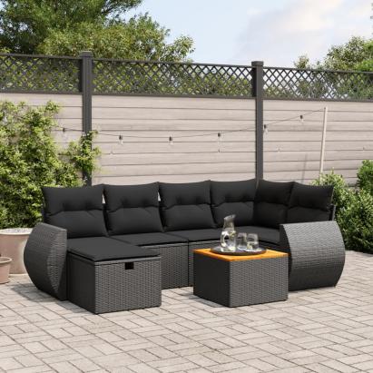 Set canapele de grădină cu perne, 7 piese, negru, poliratan GartenMobel Dekor