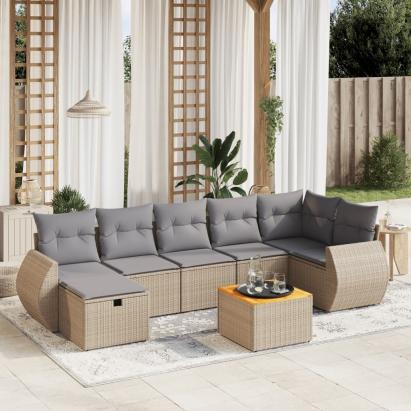 Set canapele de grădină, 8 piese, cu perne, bej, poliratan GartenMobel Dekor
