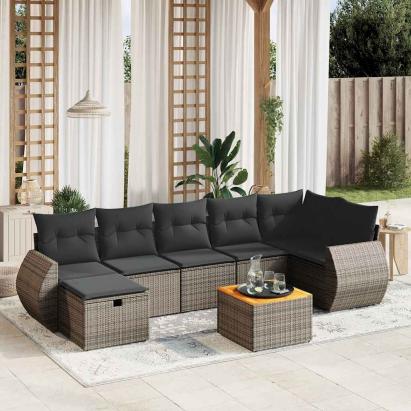 Set canapele de grădină cu perne, 8 piese, gri, poliratan GartenMobel Dekor