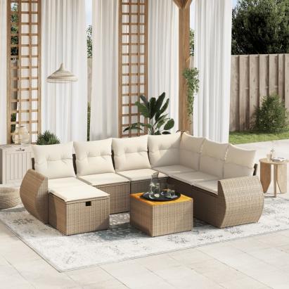 Set canapele de grădină, 8 piese, cu perne, bej, poliratan GartenMobel Dekor