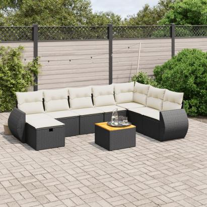 Set mobilier de grădină cu perne, 9 piese, negru, poliratan GartenMobel Dekor