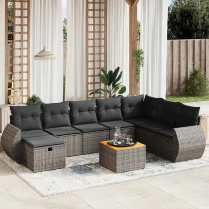 Set canapele de grădină, 9 piese, cu perne, gri, poliratan GartenMobel Dekor