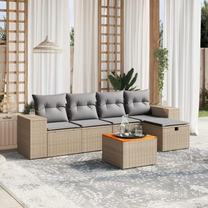 Set canapele de grădină, 6 piese, cu perne, bej, poliratan GartenMobel Dekor