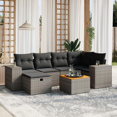 Set canapele de grădină, 7 piese, cu perne, gri, poliratan GartenMobel Dekor