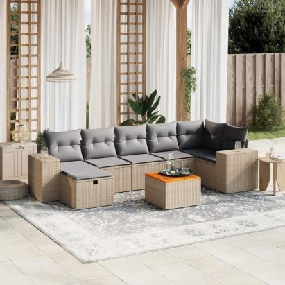 Set canapele de grădină, 8 piese, cu perne, bej, poliratan GartenMobel Dekor