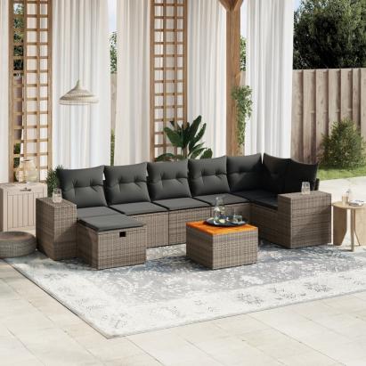 Set canapele de grădină cu perne, 8 piese, gri, poliratan GartenMobel Dekor