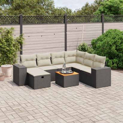 Set mobilier de grădină cu perne, 8 piese, negru, poliratan GartenMobel Dekor