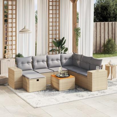 Set canapele de grădină, 8 piese, cu perne, bej, poliratan GartenMobel Dekor