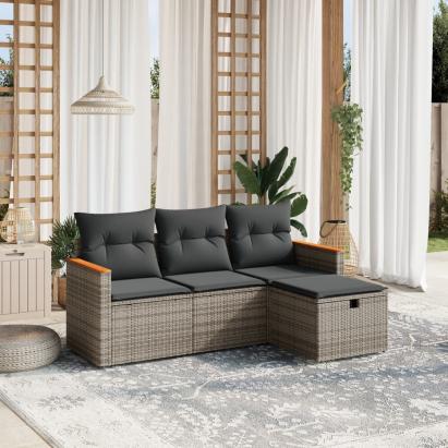 Set canapea de grădină cu perne, 4 piese, gri, poliratan GartenMobel Dekor