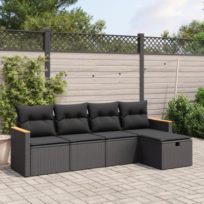 Set mobilier de grădină cu perne, 5 piese, negru, poliratan GartenMobel Dekor