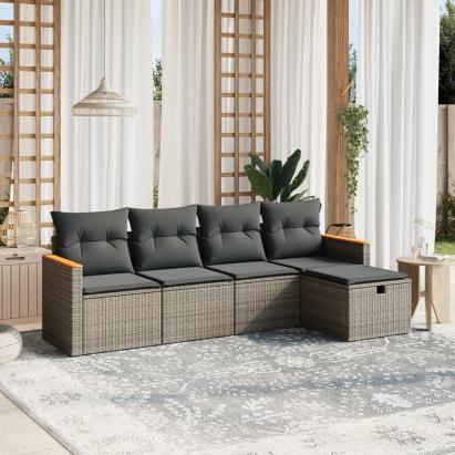 Set canapea de grădină cu perne, 5 piese, gri, poliratan GartenMobel Dekor