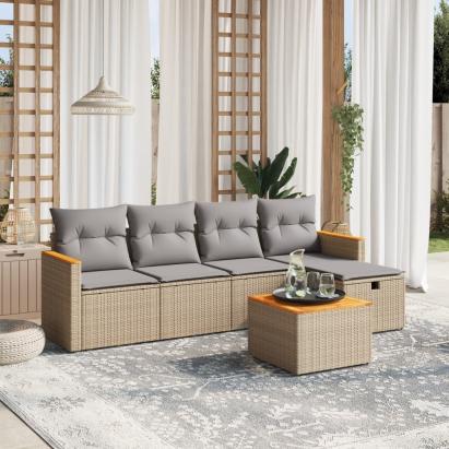 Set canapele de grădină, 6 piese, cu perne, bej, poliratan GartenMobel Dekor
