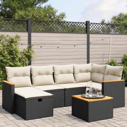 Set canapele de grădină cu perne, 7 piese, negru, poliratan GartenMobel Dekor