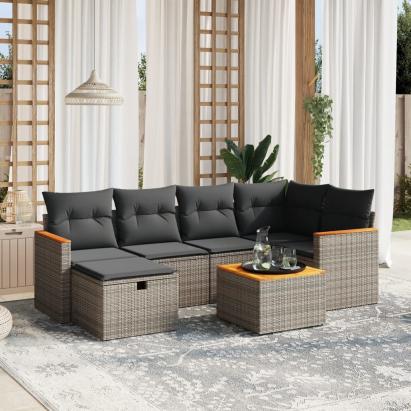 Set canapele de grădină, 7 piese, cu perne, gri, poliratan GartenMobel Dekor
