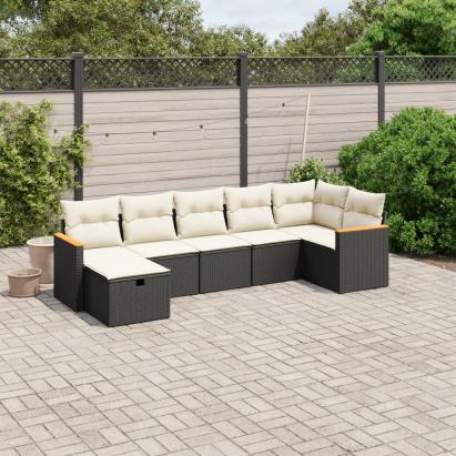 Set canapele de grădină cu perne, 7 piese, negru, poliratan GartenMobel Dekor