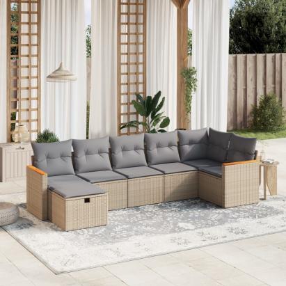 Set canapele de grădină, 7 piese, cu perne, bej, poliratan GartenMobel Dekor