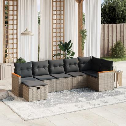 Set canapele de grădină, 7 piese, cu perne, gri, poliratan GartenMobel Dekor