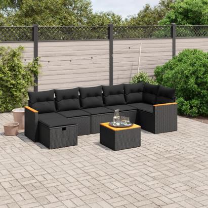 Set mobilier de grădină cu perne, 8 piese, negru, poliratan GartenMobel Dekor