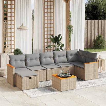 Set canapele de grădină, 8 piese, cu perne, bej, poliratan GartenMobel Dekor