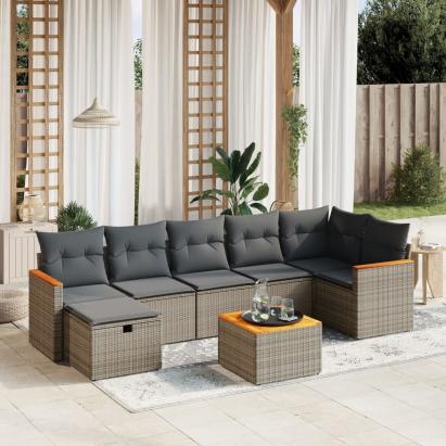 Set canapele de grădină cu perne, 8 piese, gri, poliratan GartenMobel Dekor
