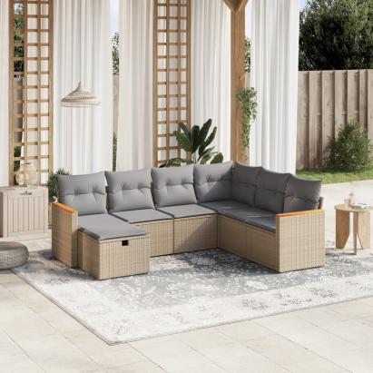 Set canapele de grădină, 7 piese, cu perne, bej, poliratan GartenMobel Dekor