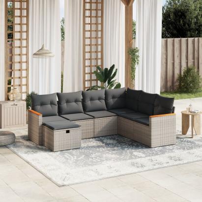 Set canapele de grădină, 7 piese, cu perne, gri, poliratan GartenMobel Dekor