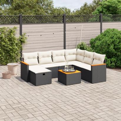 Set mobilier de grădină cu perne, 8 piese, negru, poliratan GartenMobel Dekor