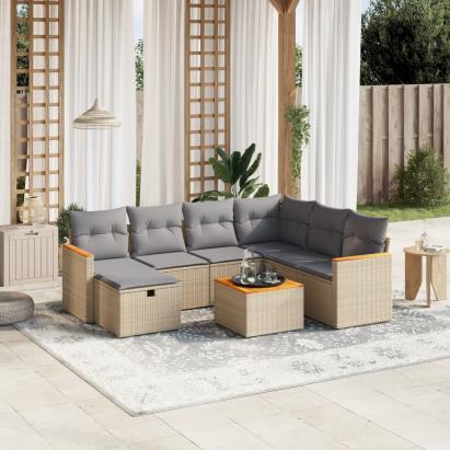 Set canapele de grădină, 8 piese, cu perne, bej, poliratan GartenMobel Dekor