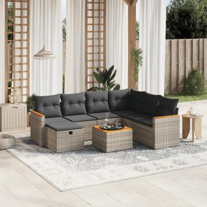 Set canapele de grădină cu perne, 8 piese, gri, poliratan GartenMobel Dekor