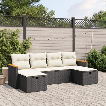 Set mobilier de grădină cu perne, 6 piese, negru, poliratan GartenMobel Dekor