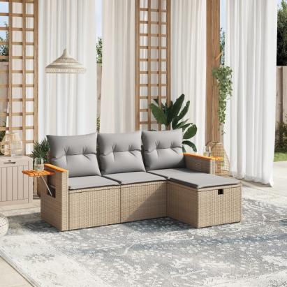 Set canapele de grădină, 4 piese, cu perne, mix bej, poliratan GartenMobel Dekor