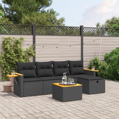 Set mobilier de grădină cu perne, 6 piese, negru, poliratan GartenMobel Dekor
