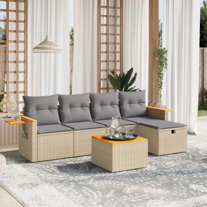 Set canapele de grădină, 6 piese, cu perne, bej, poliratan GartenMobel Dekor